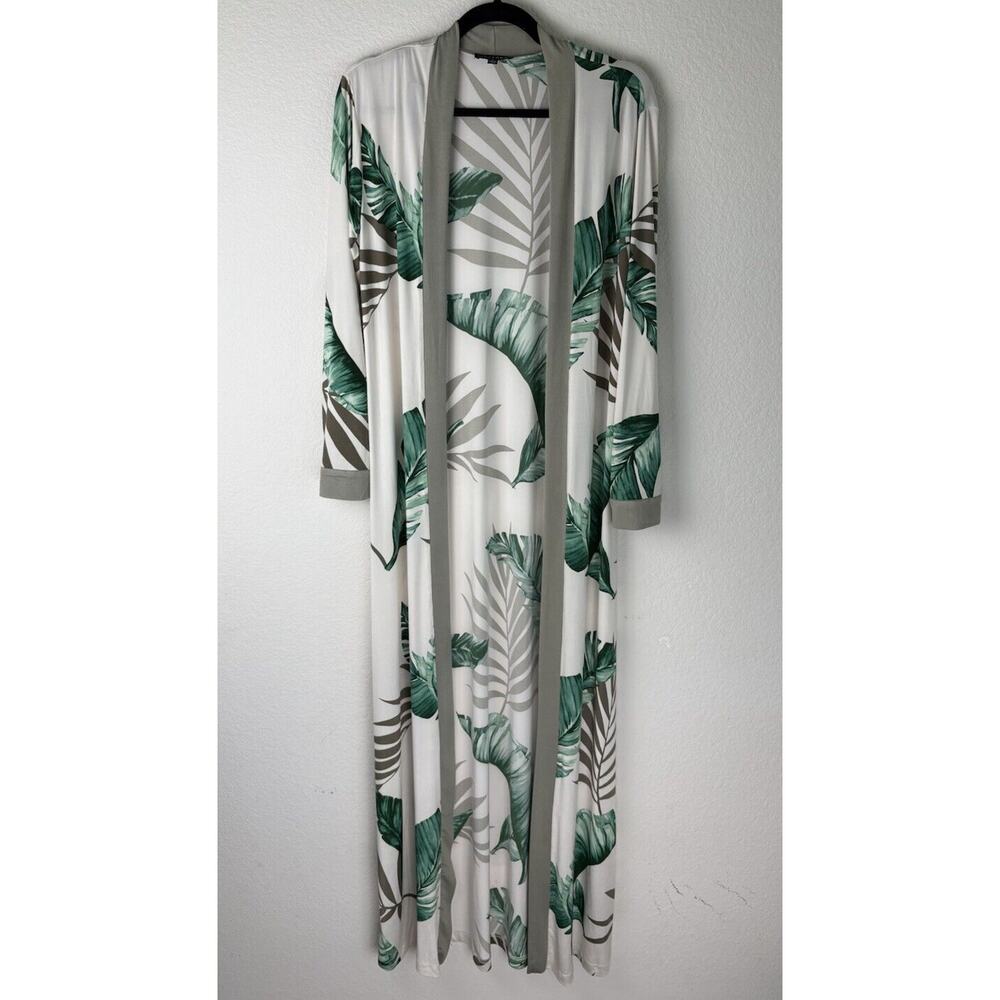 JLUXLABEL Long Sleeve Maxi Womens Duster Cardigan Leaf Design Size M Coverup